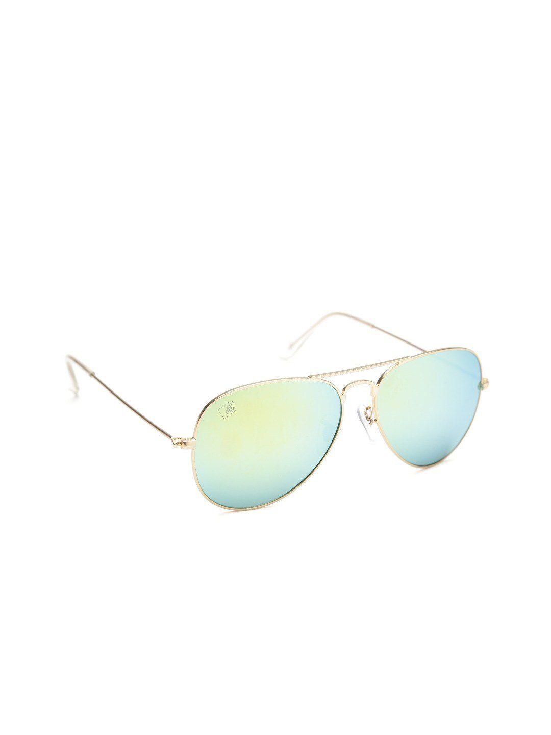 mtv unisex grey lens & gold-toned aviator sunglasses with uv protected lens-mtv-123-c19
