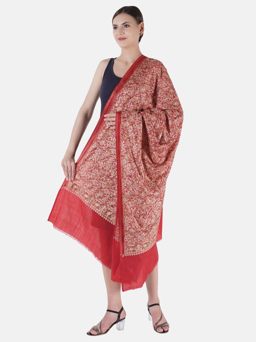 muffly women red embroidered wool shawl