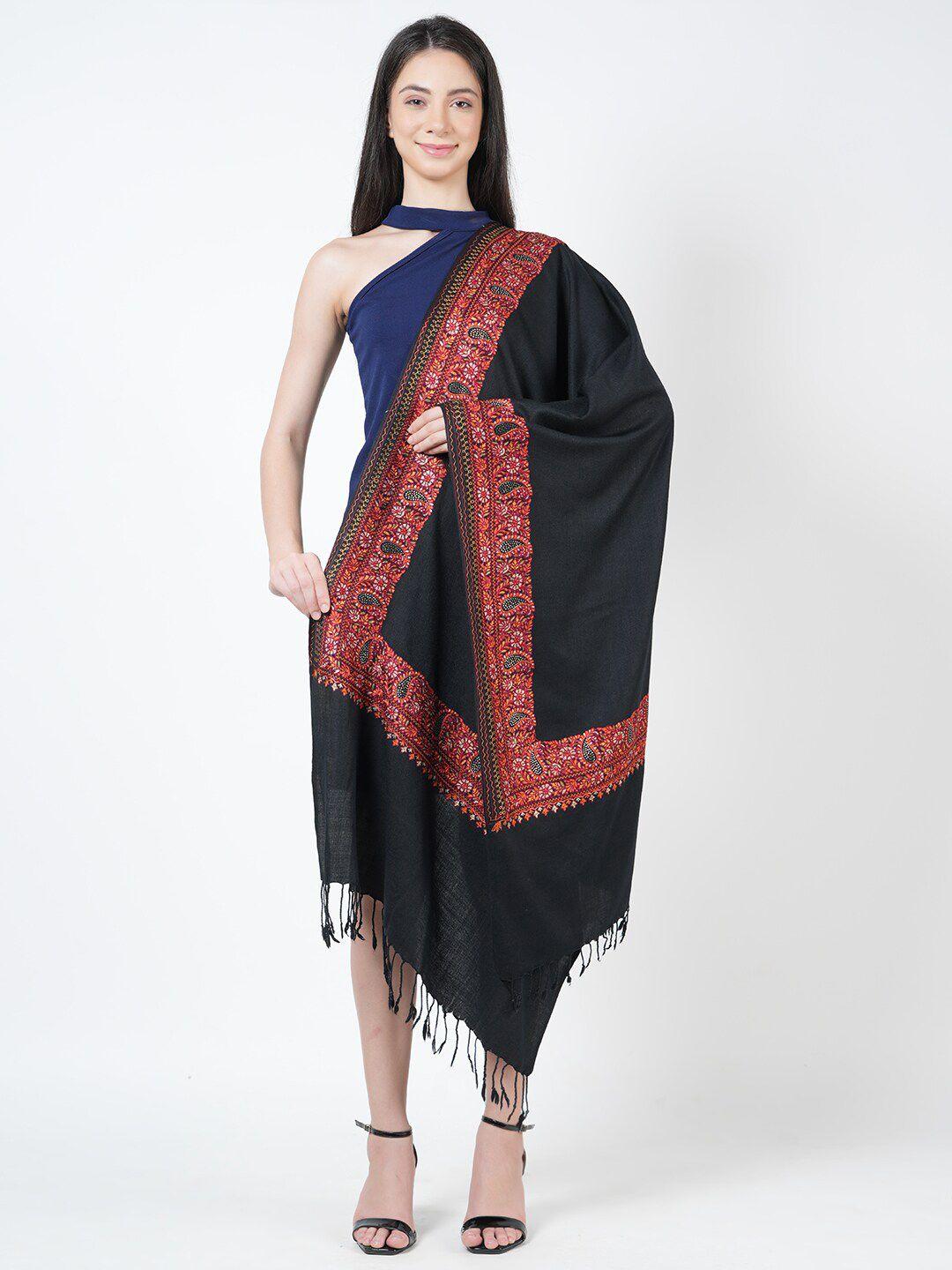 muffly ethnic motif embroidered woollen shawl