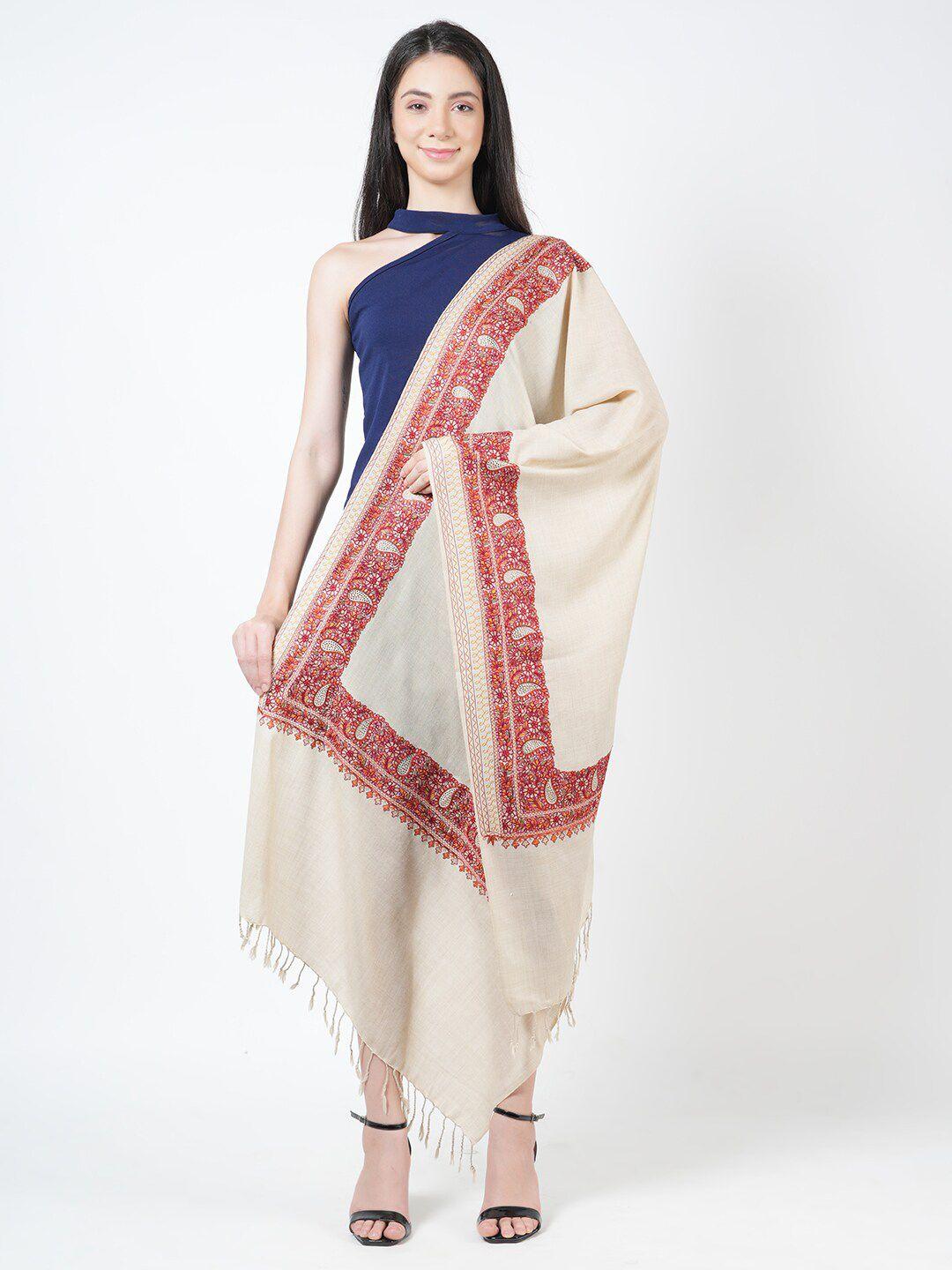 muffly ethnic motifs embroidered woollen shawl