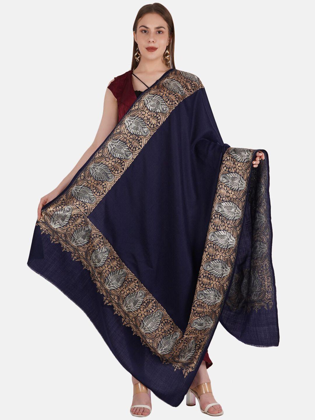 muffly women black embroidered pashmina woolen shawl