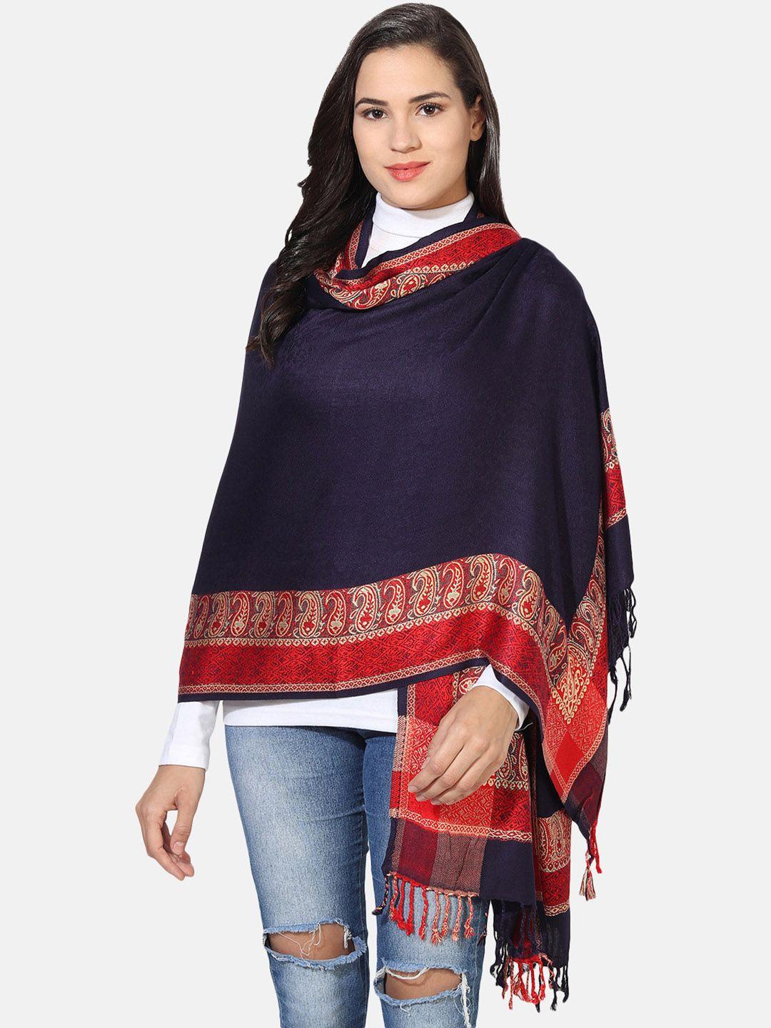 muffly women navy blue & red embroidered stole