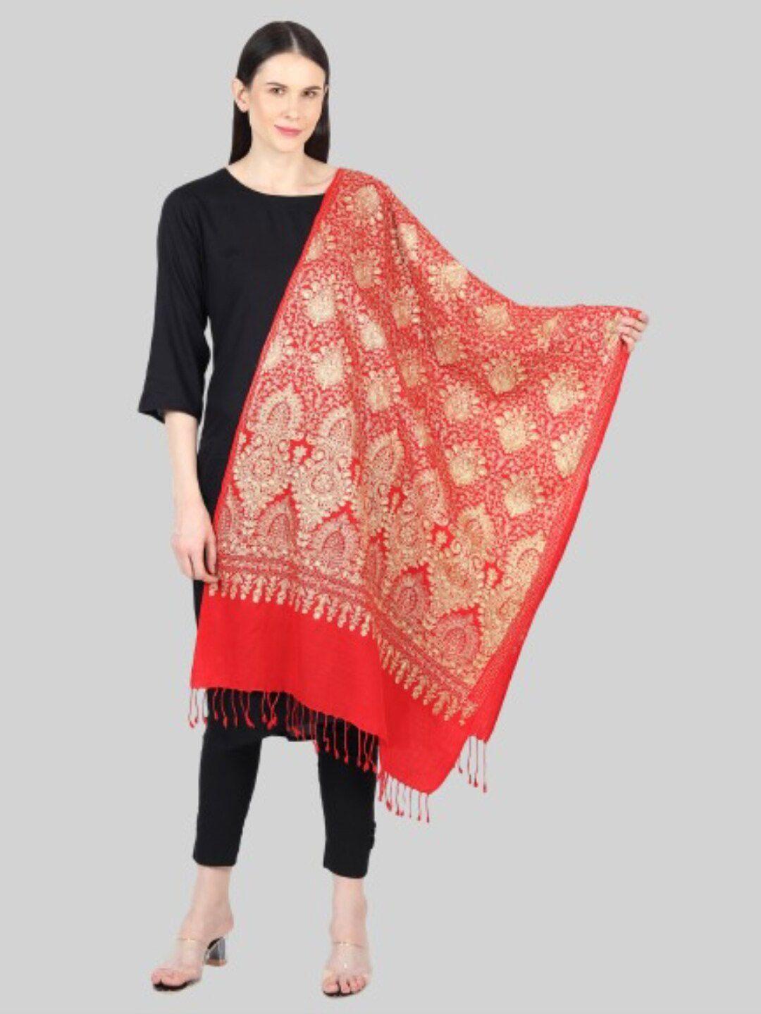 muffly women red & beige embroidered stole