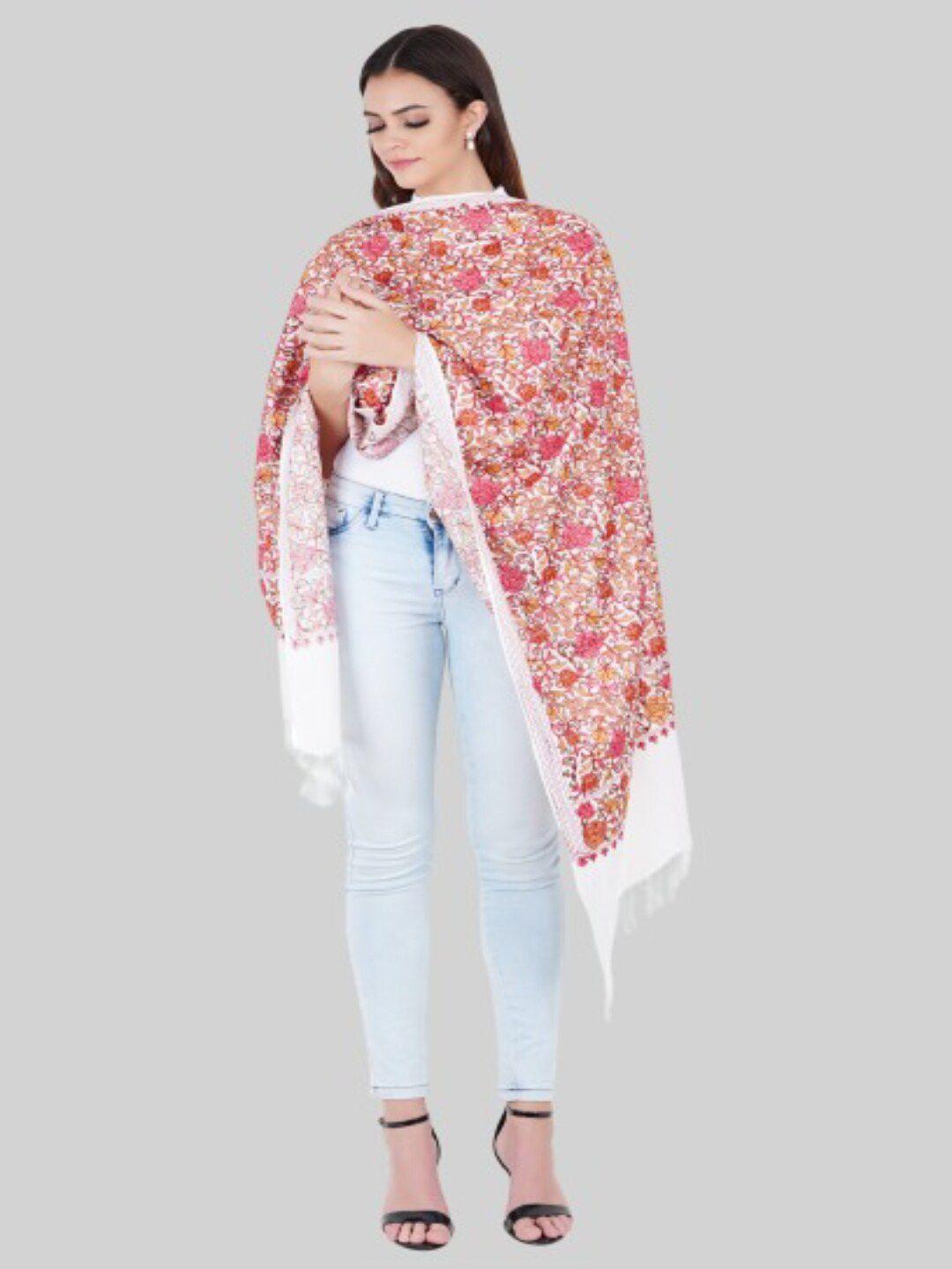 muffly women white & red embroidered stole