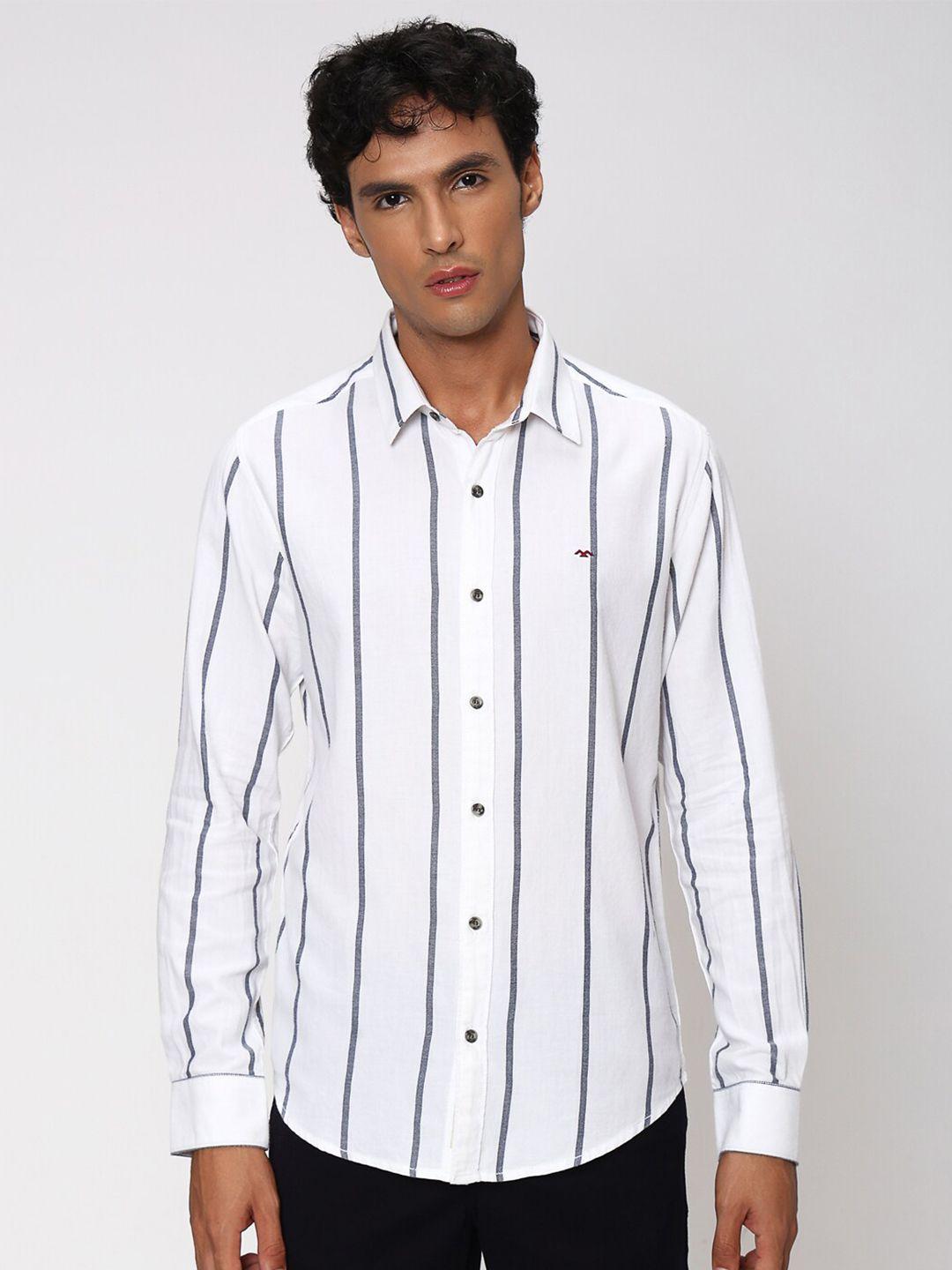 mufti classic slim fit striped pure cotton casual shirt