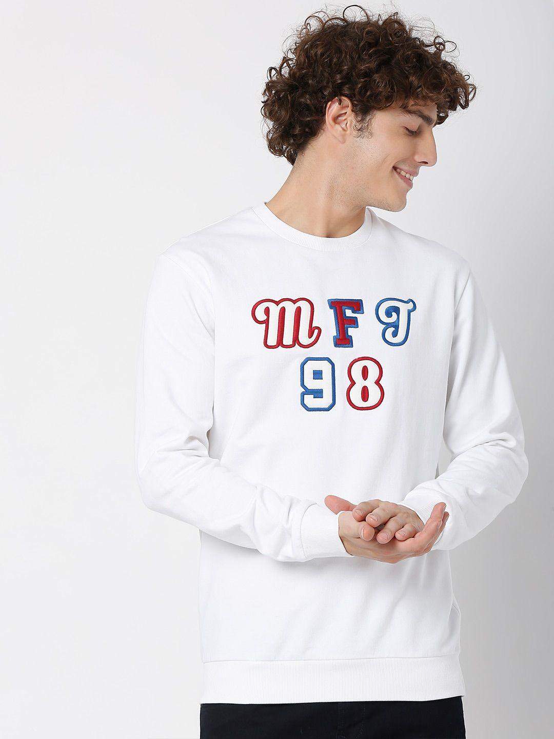 mufti embroidered slim fit full sleeves pure cotton sweatshirt