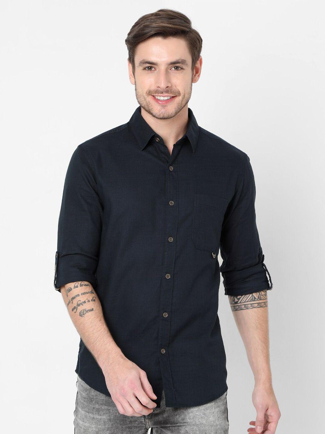 mufti men navy blue slim fit casual shirt