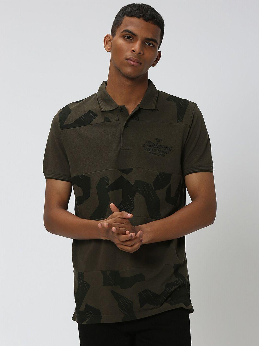mufti men olive green polo collar pockets slim fit t-shirt
