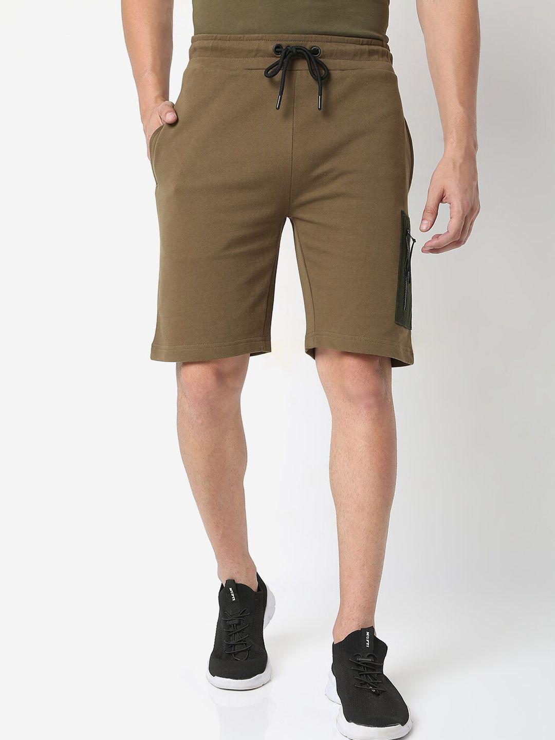 mufti men olive green slim fit outdoor shorts
