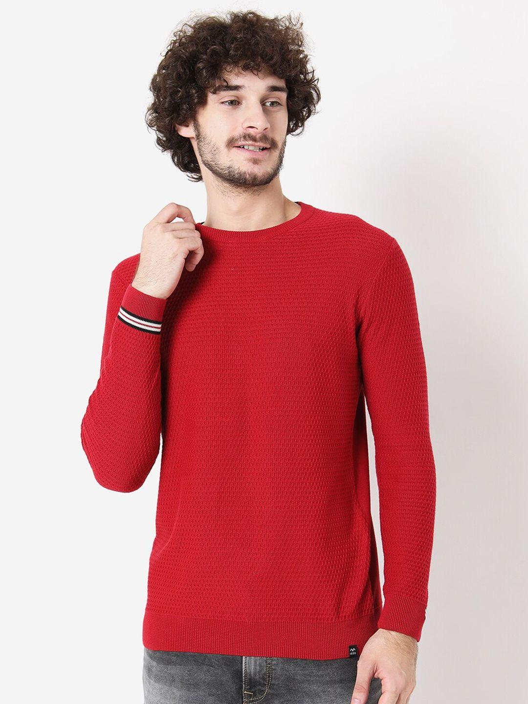 mufti men red  round neck full sleeves pullover