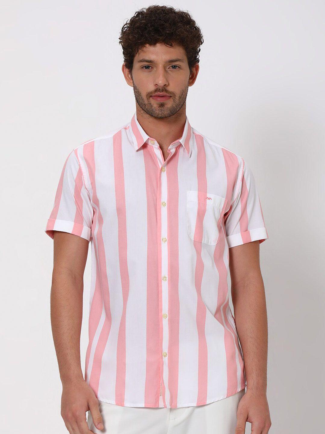 mufti slim fit vertical striped opaque casual shirt