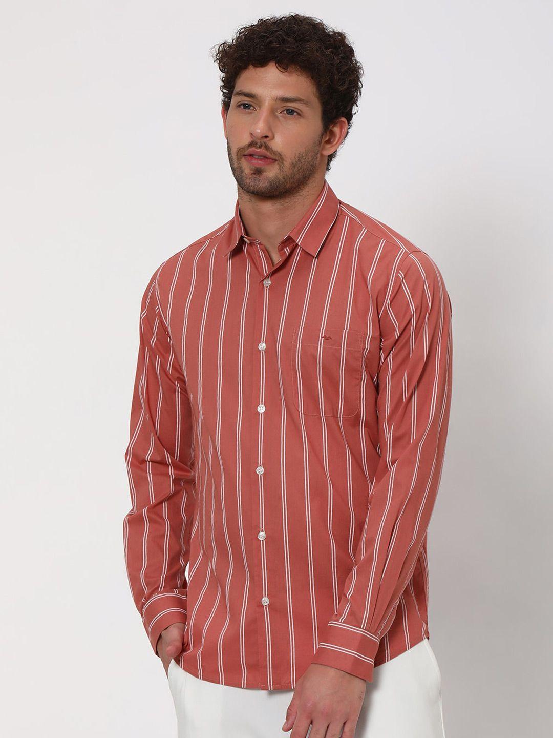 mufti spread collar slim fit striped pure cotton casual shirt