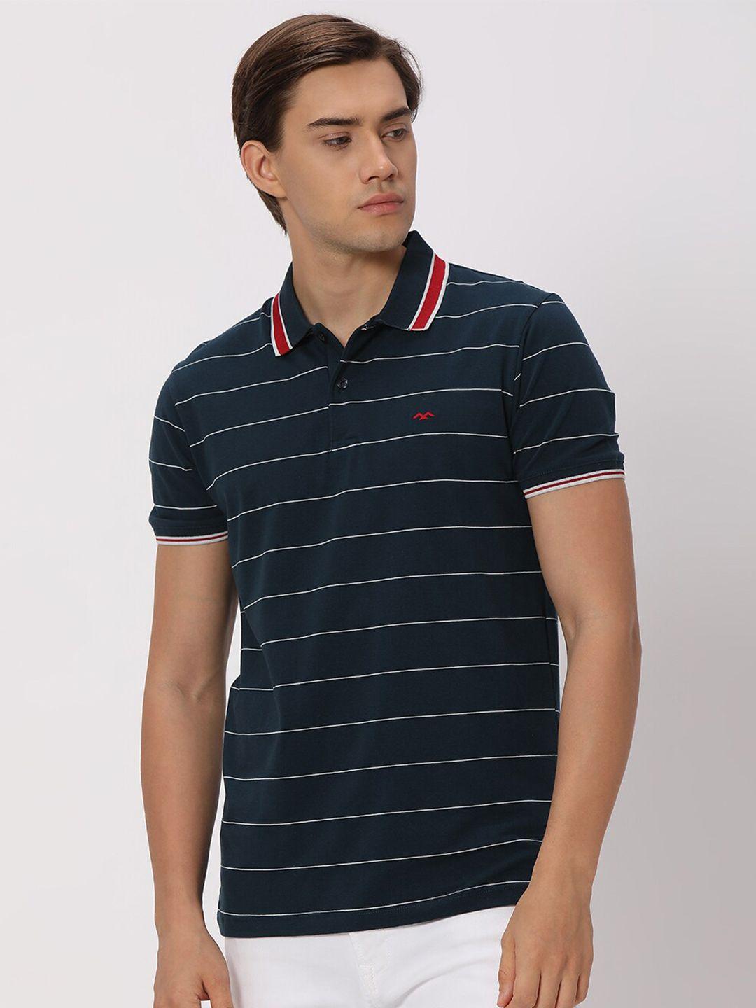 mufti striped polo collar slim fit cotton casual t-shirt