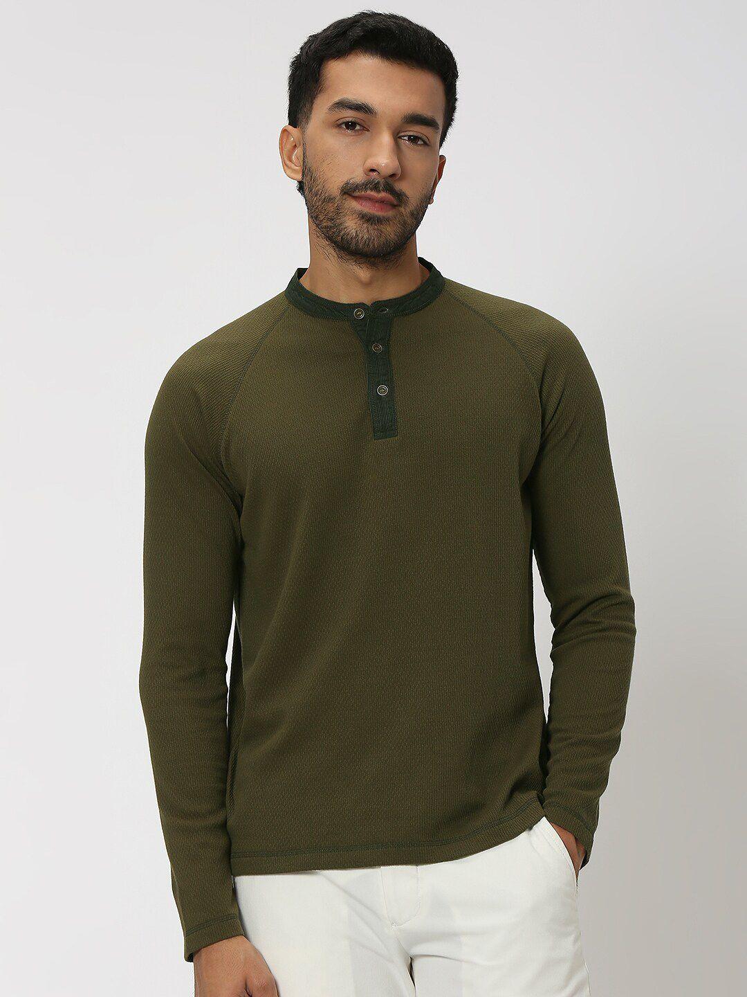 mufti  henley neck slim fit raglan sleeve cotton casual t-shirt