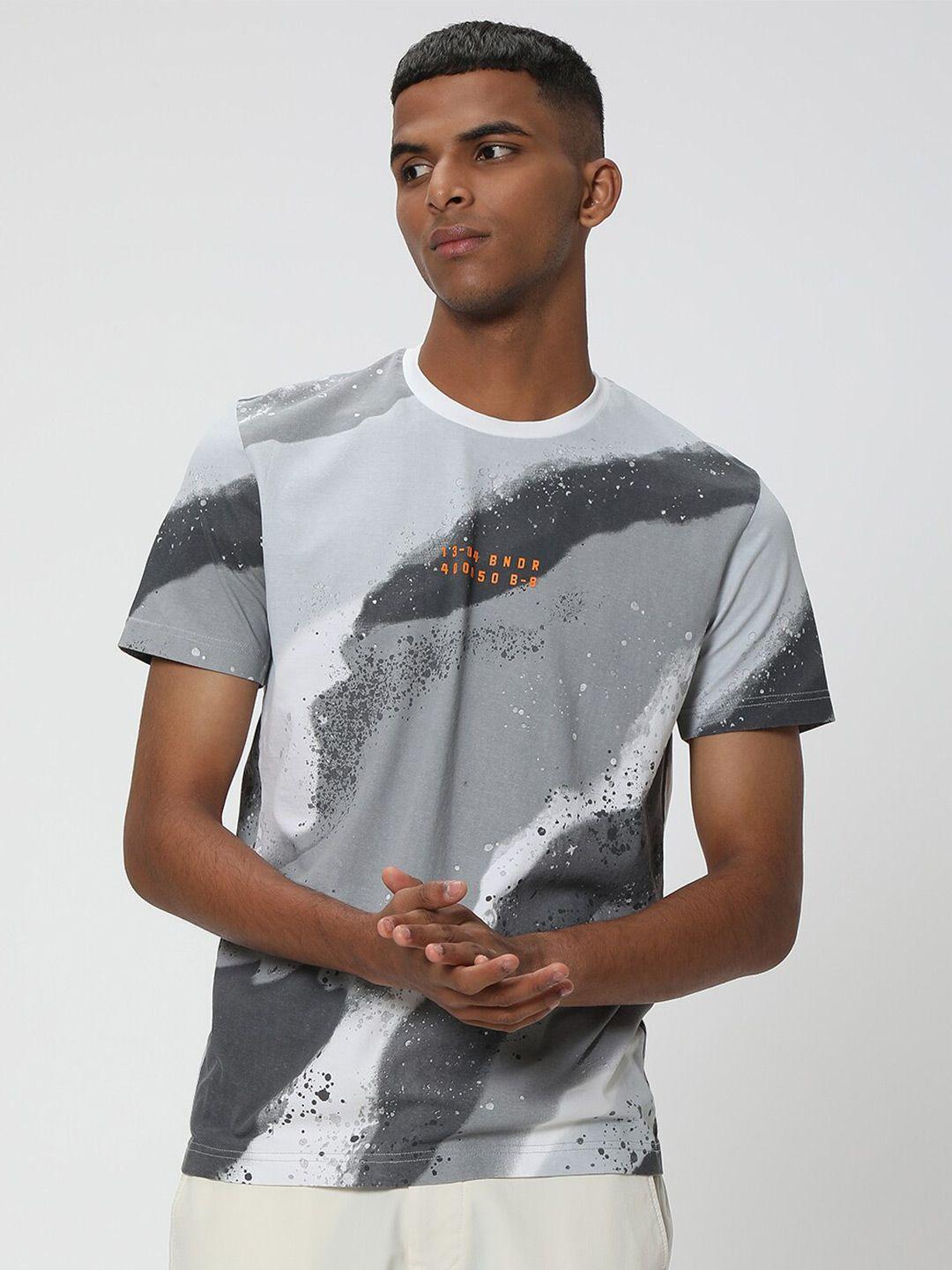 mufti abstract printed pure cotton slim fit t-shirt