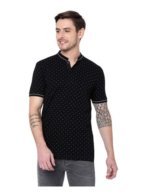 mufti black cotton slim fit printed t-shirt