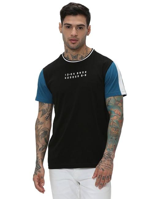 mufti black slim fit printed cotton crew t-shirt