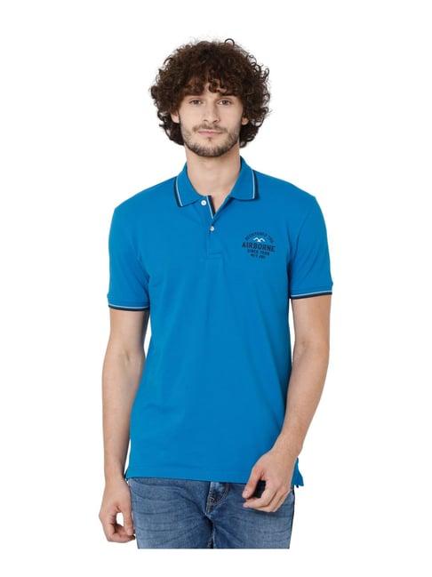 mufti blue cotton slim fit polo t-shirt