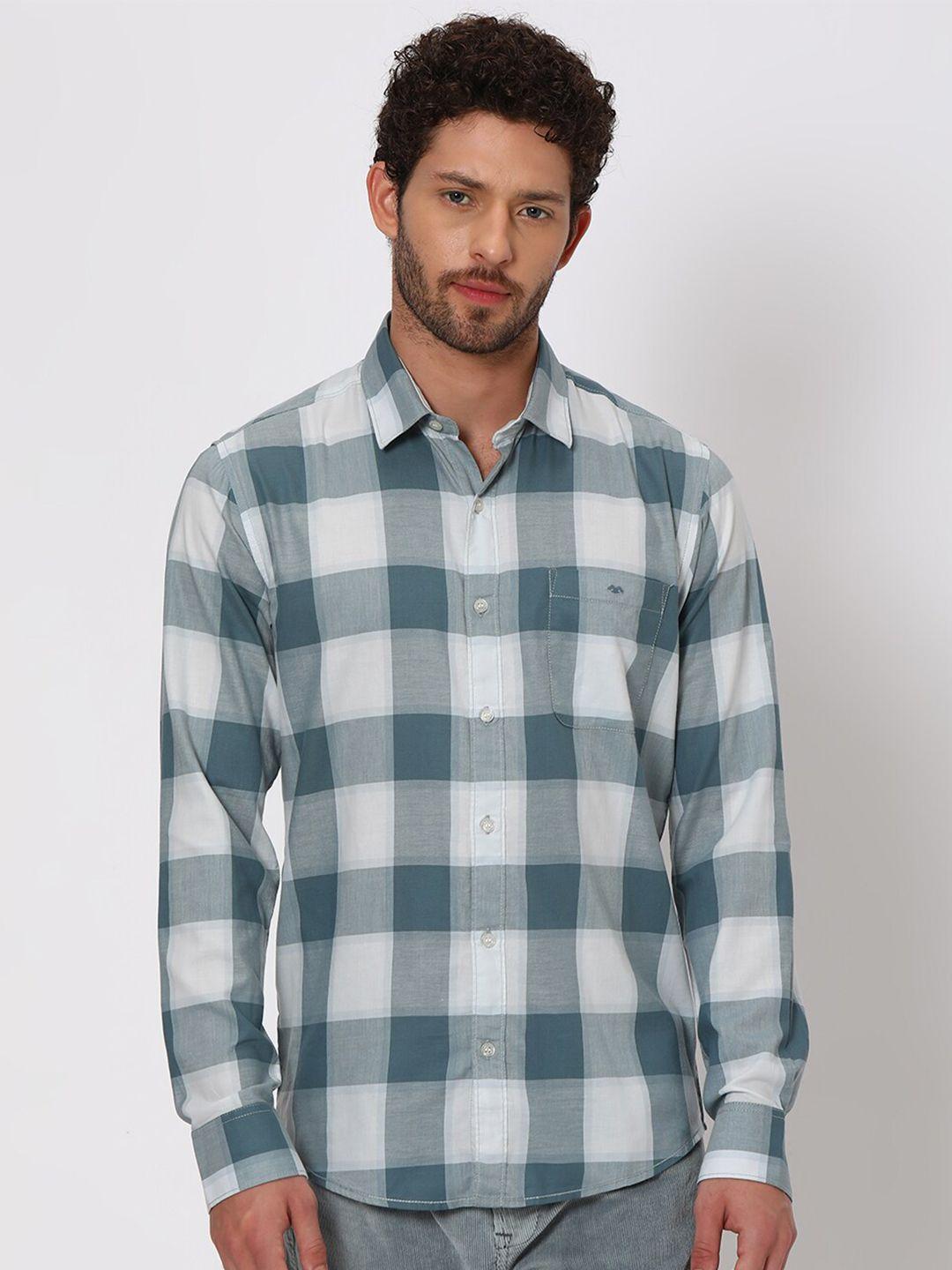 mufti buffalo checked slim fit opaque cotton casual shirt