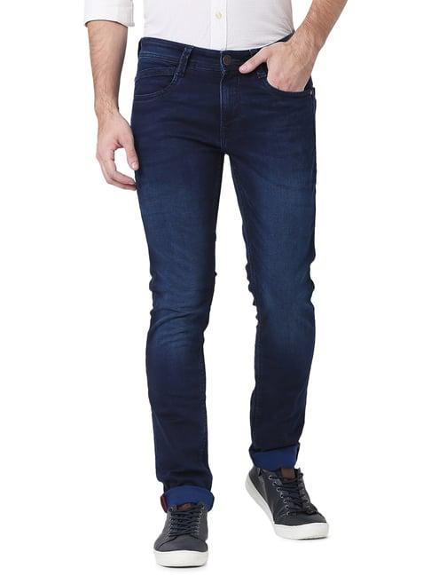 mufti dark blue lightly washed slim fit jeans