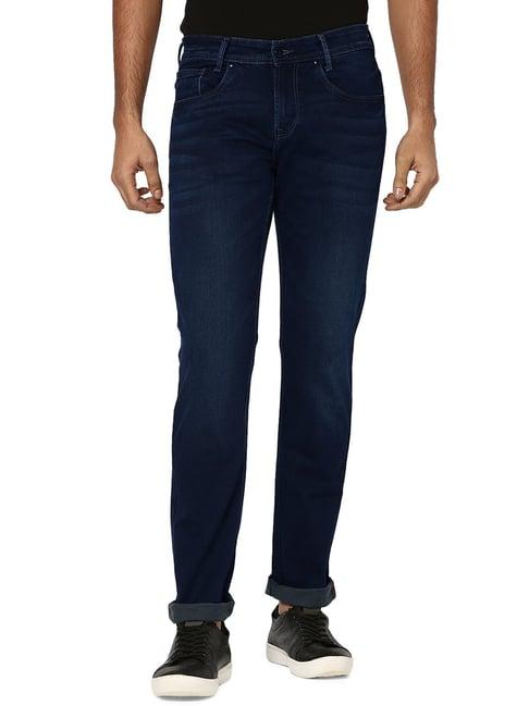 mufti dark blue narrow fit lightly washed jeans