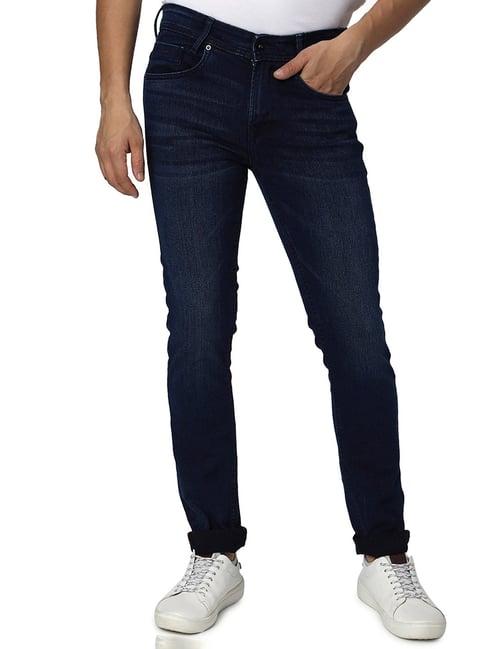 mufti dark indigo blue slim fit lightly washed jeans