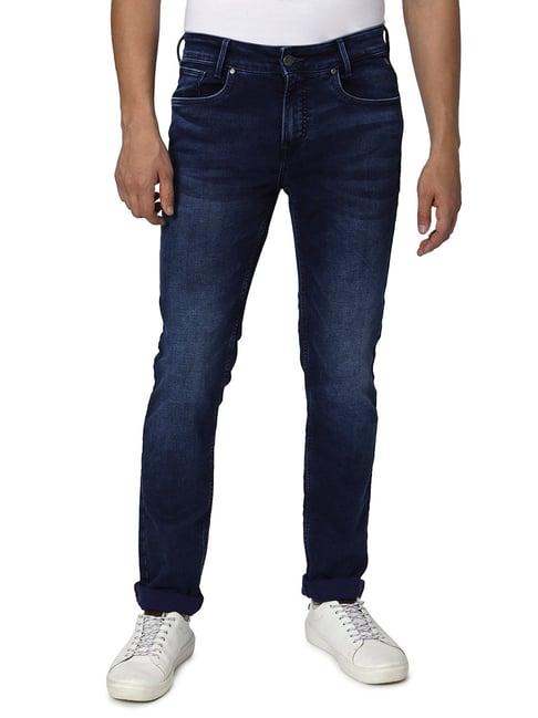 mufti dark indigo blue slim fit lightly washed jeans