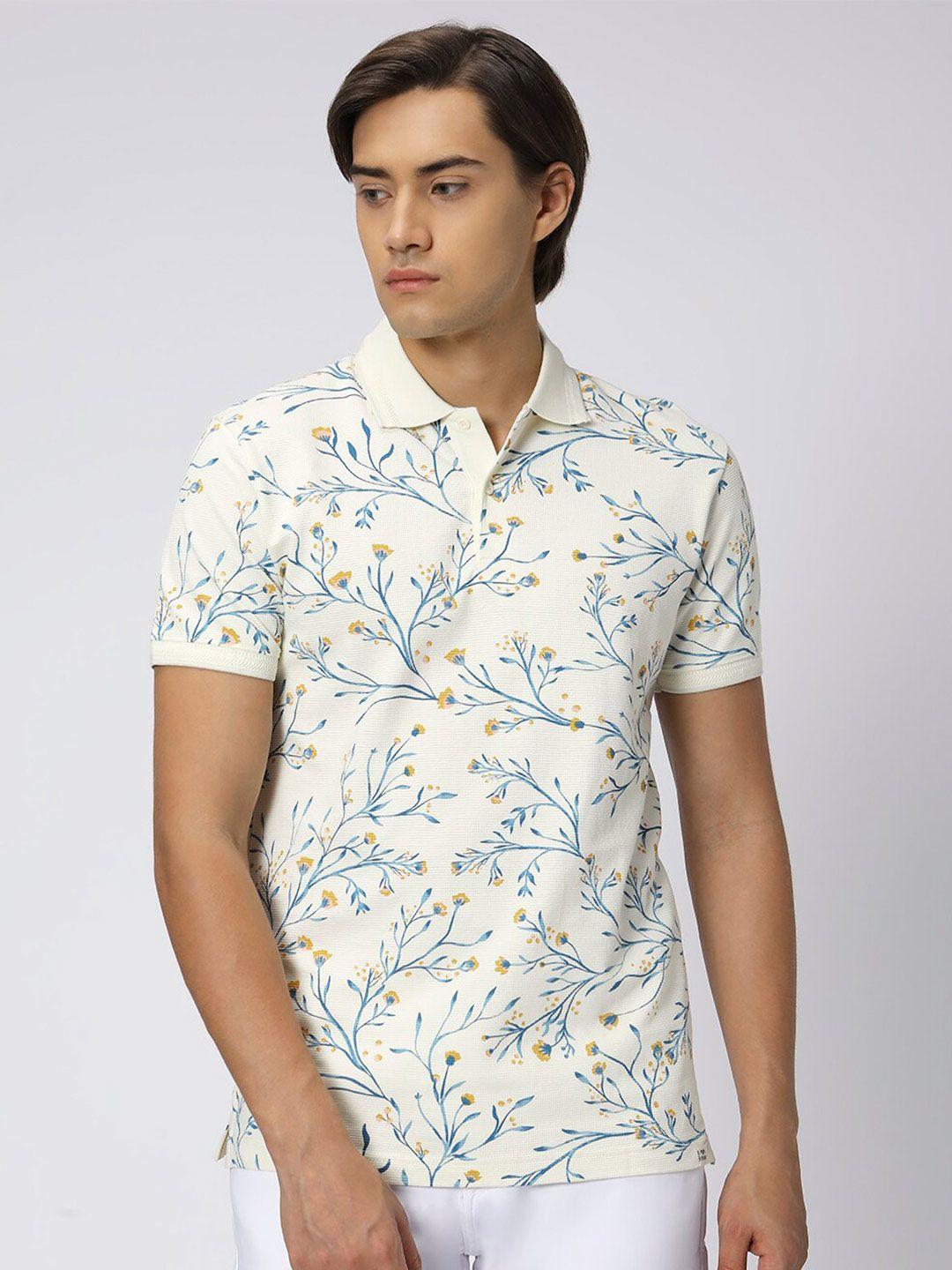 mufti floral printed polo collar slim fit pure cotton t-shirt