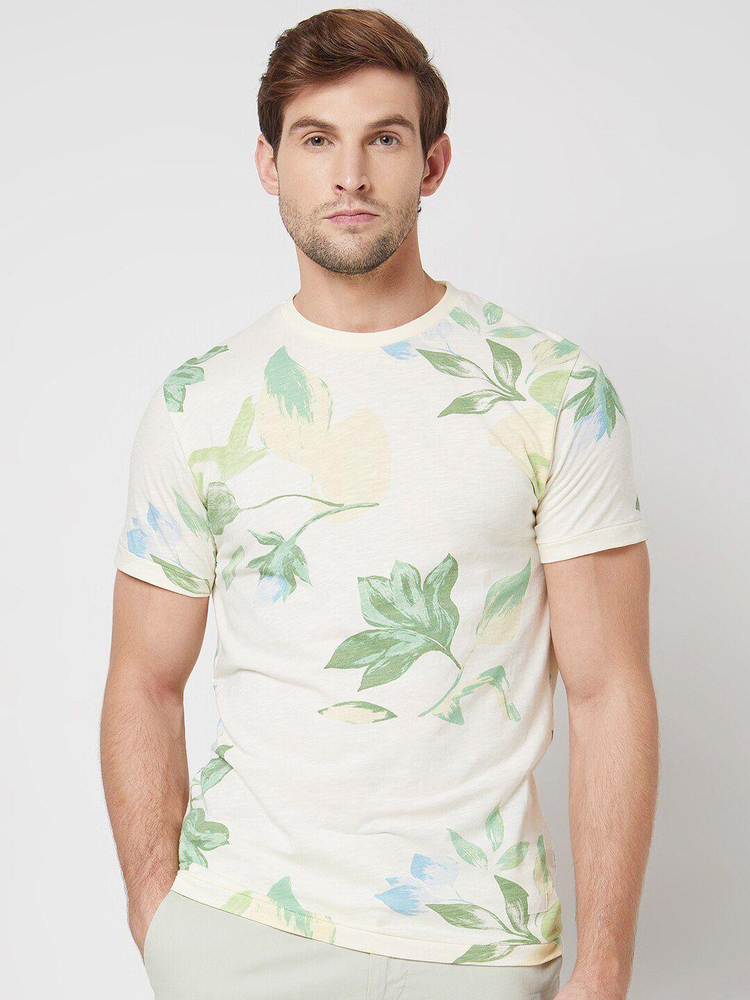 mufti floral printed pure cotton slim fit t-shirt