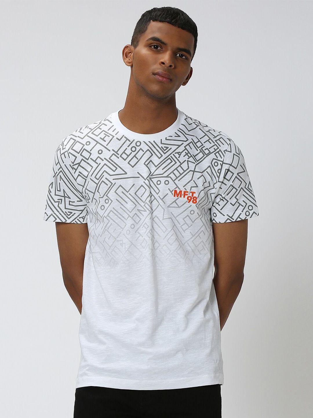 mufti geometric printed pure cotton slim fit t-shirt