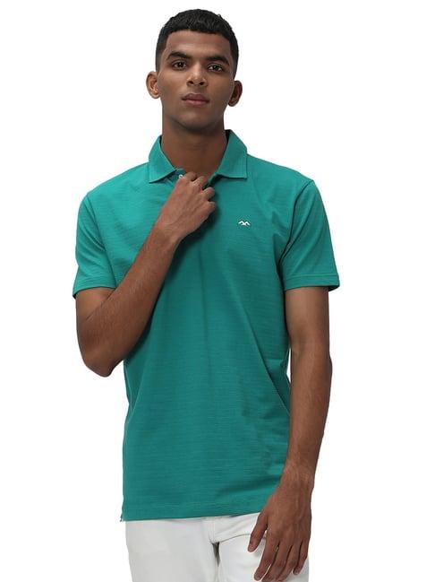 mufti green slim fit textured polo t-shirt