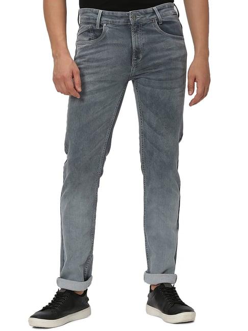 mufti grey regular fit lightly washed jeans