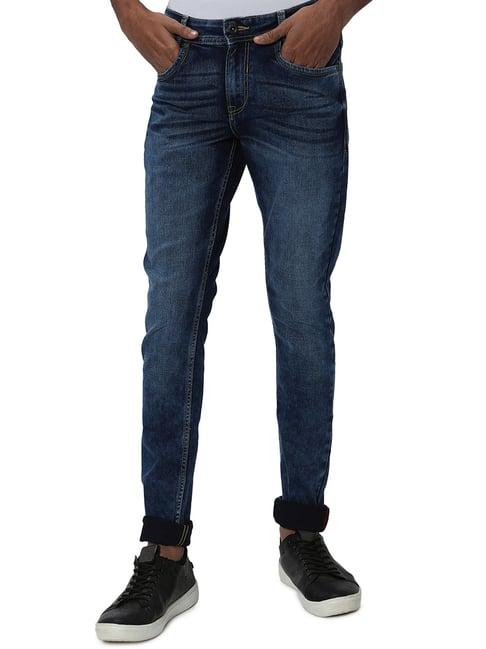 mufti indigo blue skinny fit heavily washed jeans