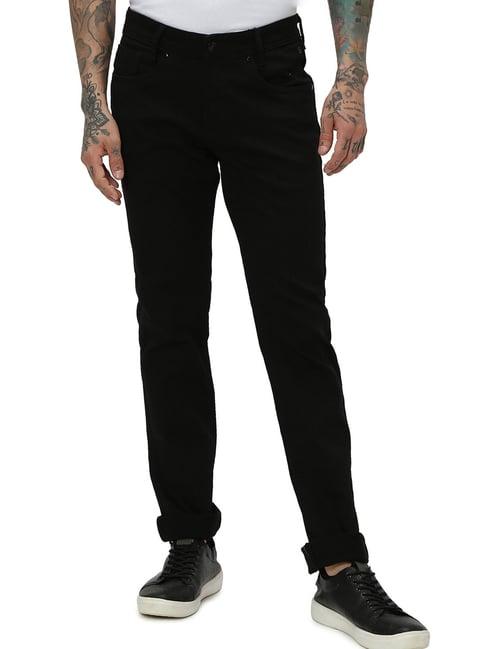 mufti jet black slim fit lightly washed jeans