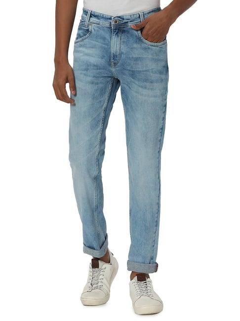 mufti light blue regular fit heavily washed jeans