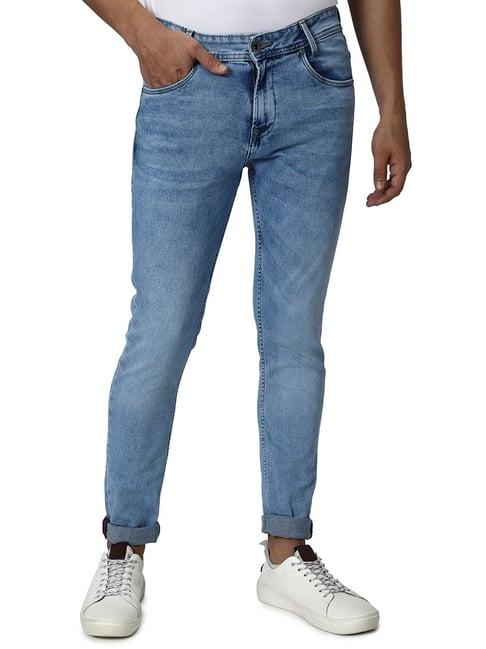 mufti light blue skinny fit heavily washed jeans