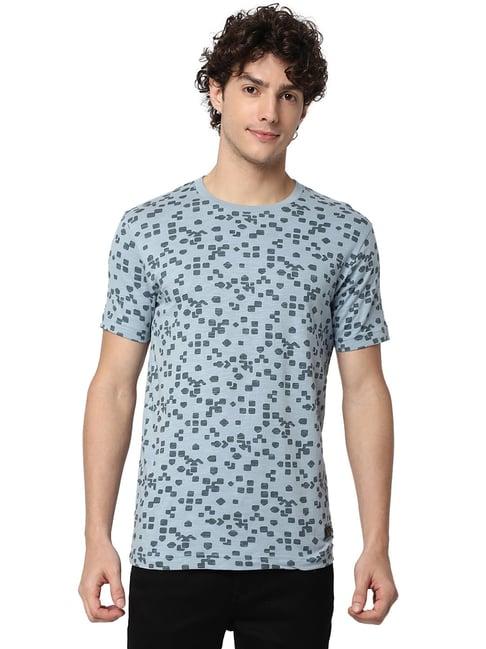 mufti light grey slim fit printed crew t-shirt