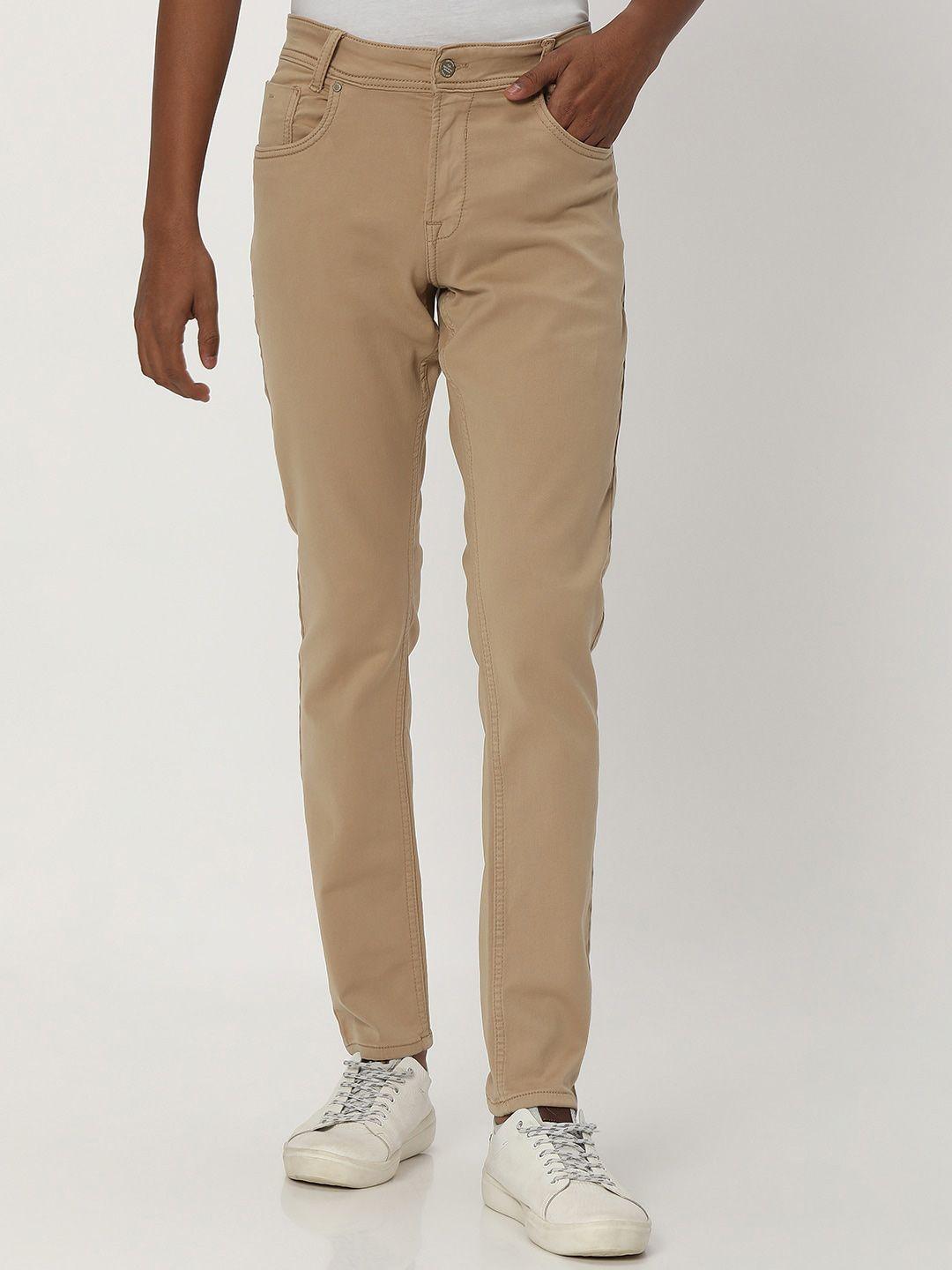 mufti men beige skinny fit reversible trousers