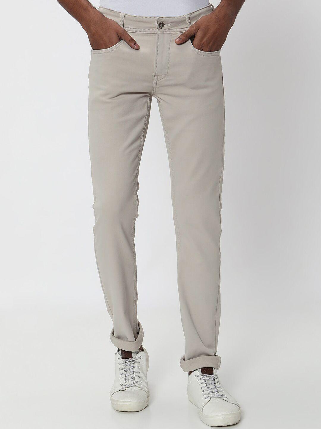 mufti men beige super slim fit easy wash trousers