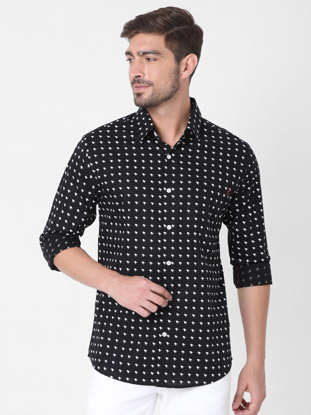 mufti men black slim fit printed casual shirt