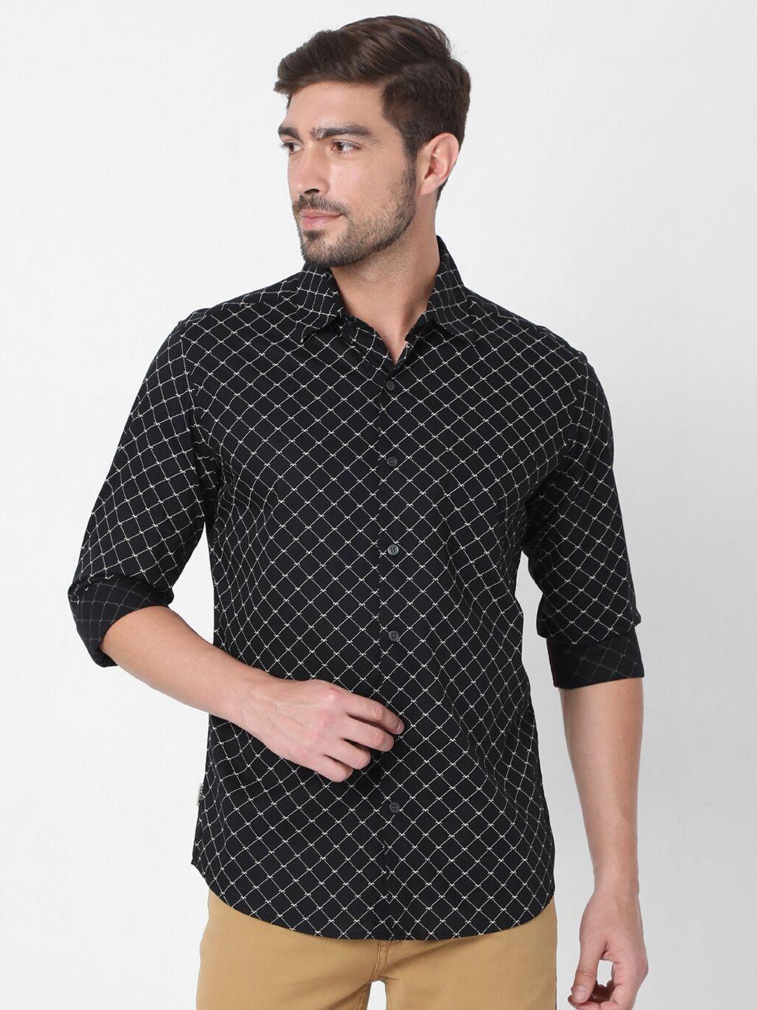 mufti men black slim fit printed cotton casual shirt