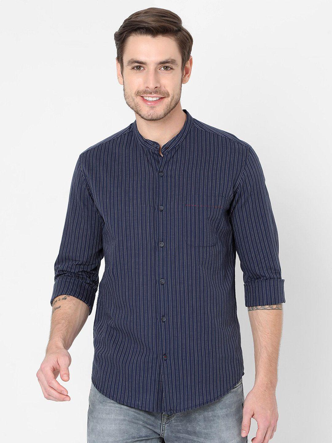 mufti men blue slim fit striped cotton casual shirt