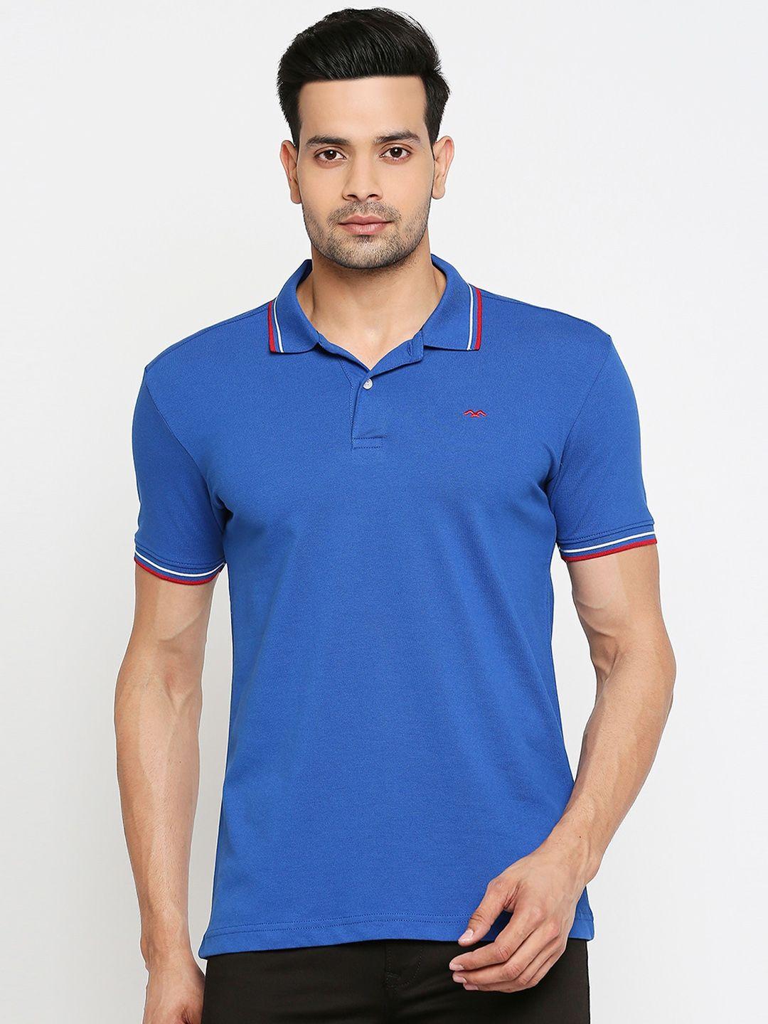 mufti men blue solid polo collar t-shirt