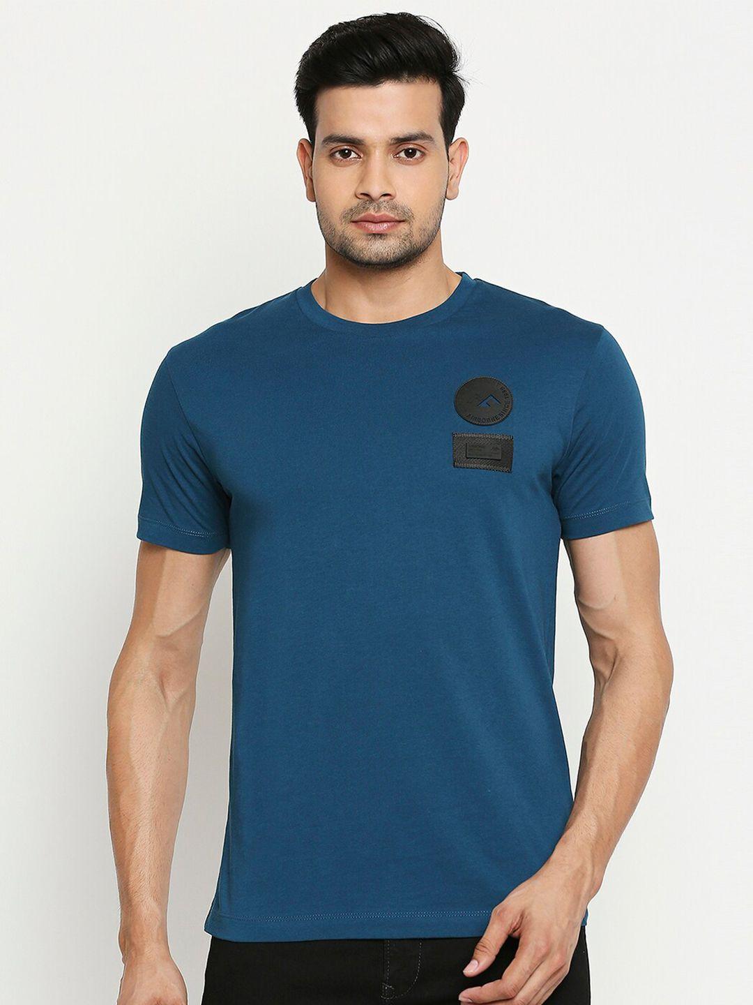 mufti men blue solid round neck t-shirt