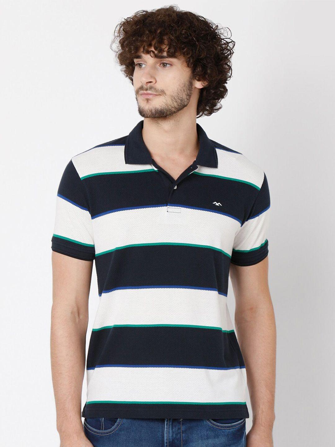 mufti men blue striped polo collar slim fit t-shirt