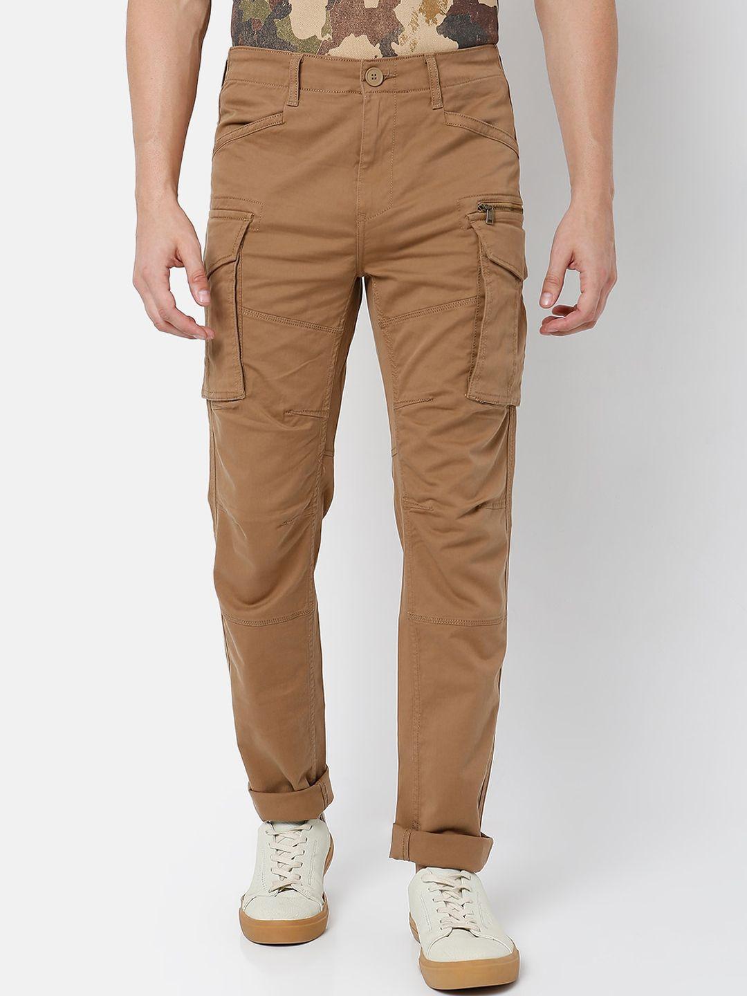 mufti men brown relaxed loose fit cargos trousers