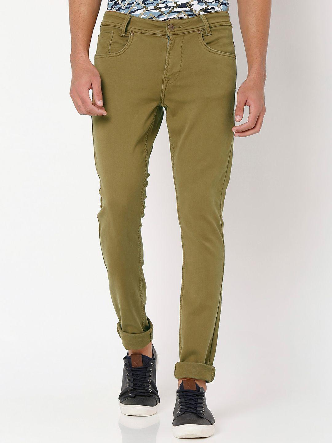 mufti men khaki skinny fit easy wash trousers