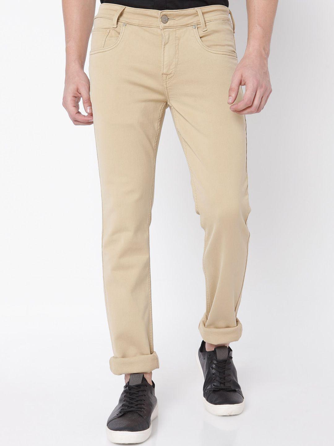 mufti men khaki slim fit chinos trousers