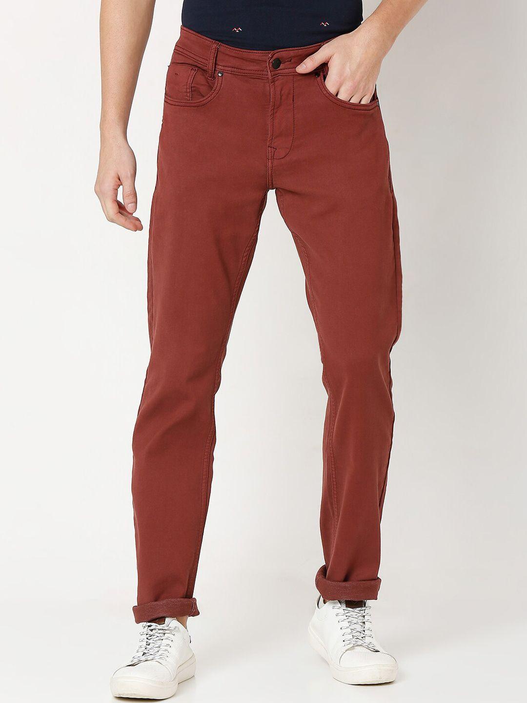 mufti men maroon slim fit chinos trousers