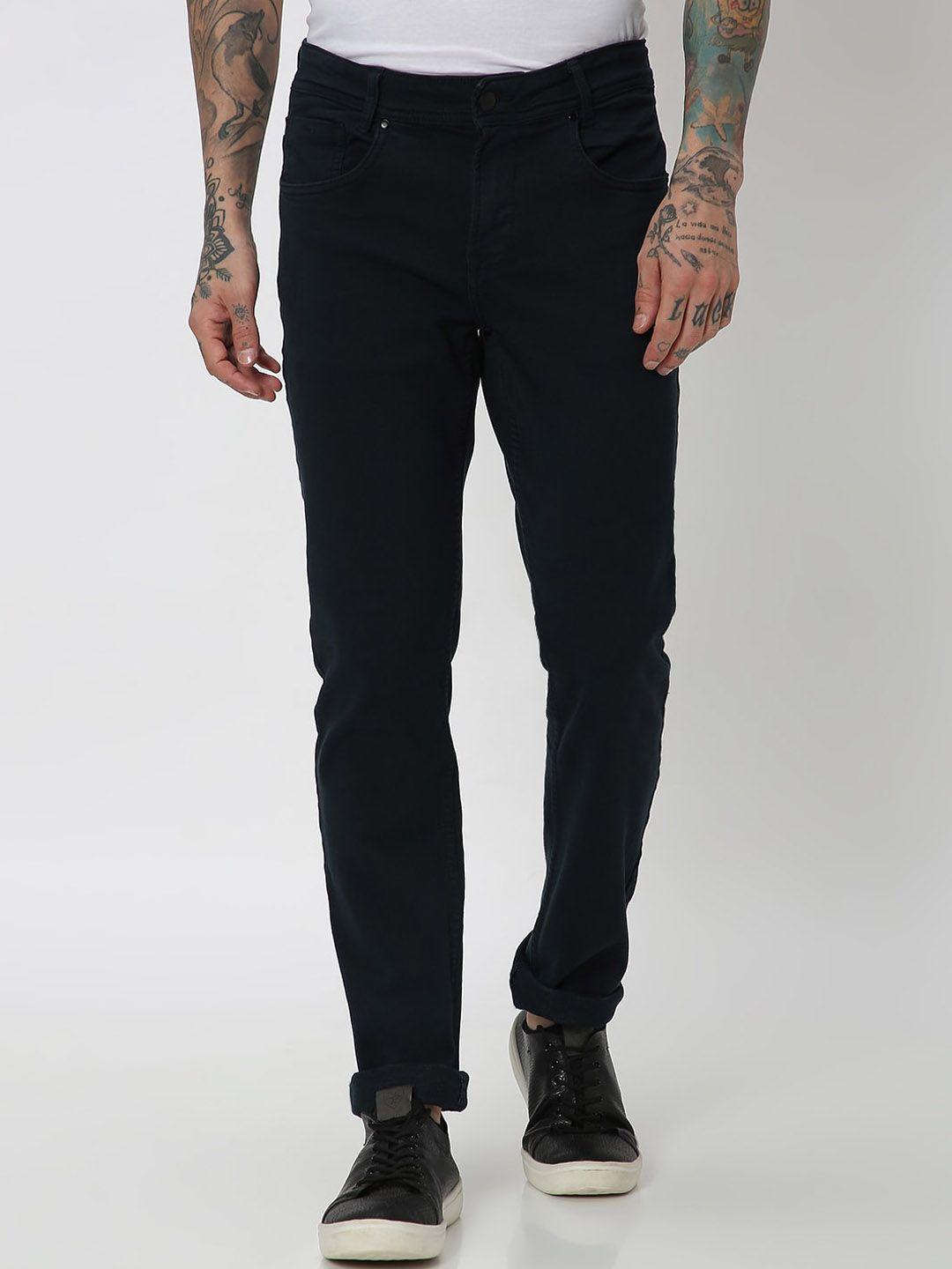 mufti men navy blue slim fit reversible trousers